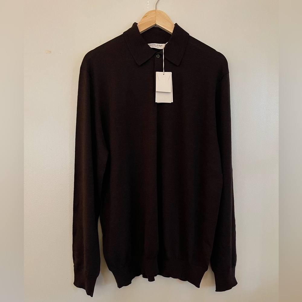 Johnstons of Elgin Wool Knit Polo Sweater XL Made in Scotland NWT - Picture 5 of 11